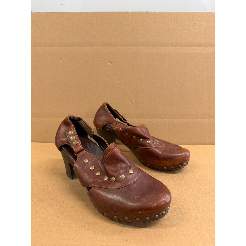 Dansko Ryder Studded Leather‎ Chunky Platform Heel Clogs Brown Womens Size 41 EU